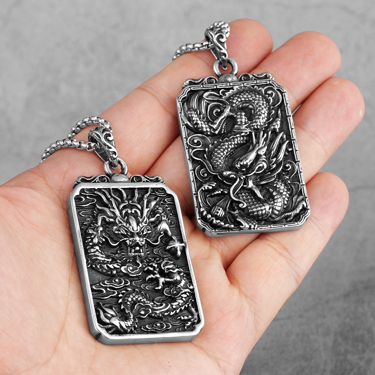 Ethnic Fashion Meaning - Amulette Dragon Chinois en Acier Inoxydable
