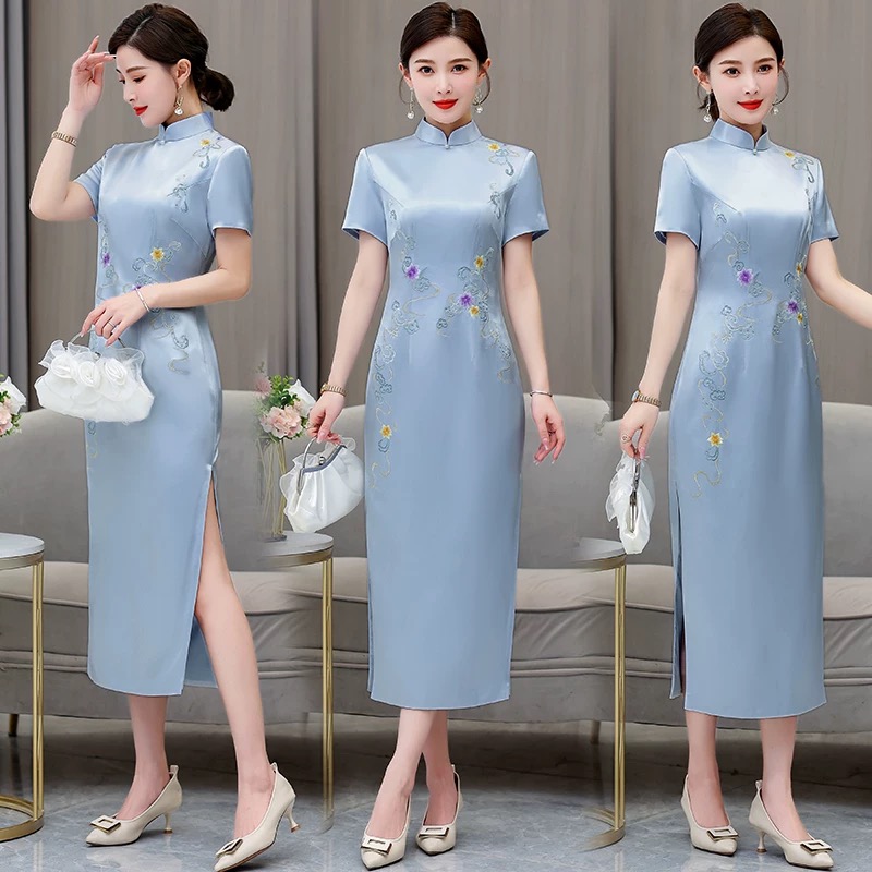 Ao Dai Vietnam Dress - Femmes Style ethnique Aodai Cheongsam fleur