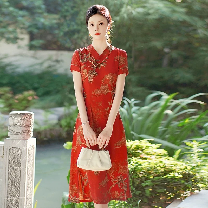 Ao Dai Vietnam Dress - Vietnam Aodai Cheongsam Vintage fleur imprimé
