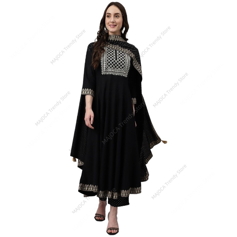 Salwar Kameez Set - Ensemble Kurta Pantalon en Rayonne Noire