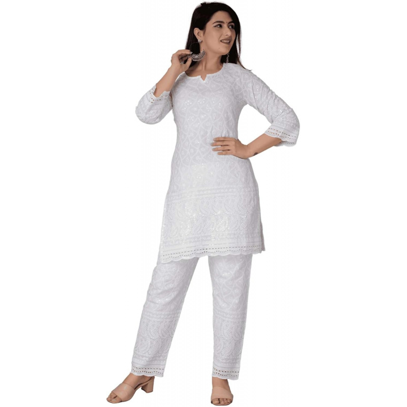 Salwar Kameez Set - Kurtis indiens en coton Chikankari pour