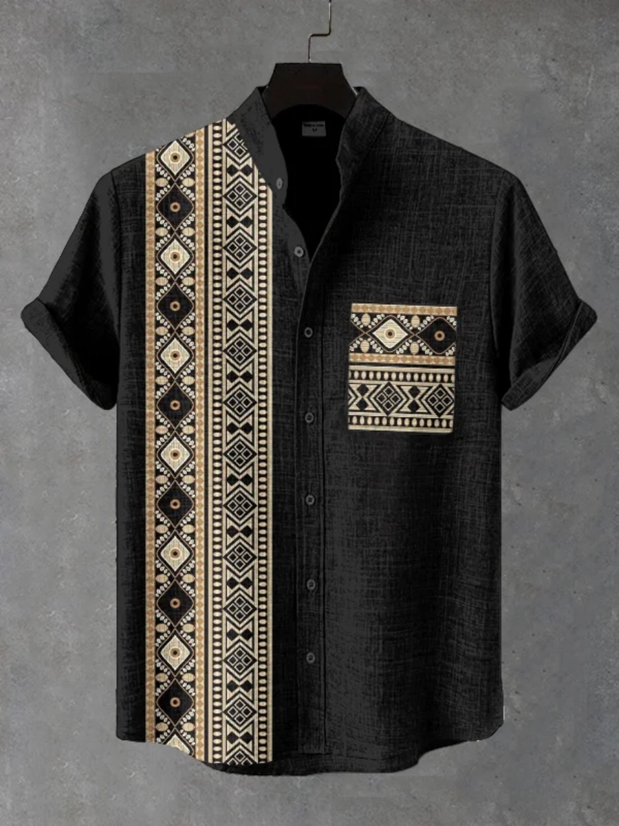 Men'S Ethnic Fashion Trends - Chemise à manches courtes ethnique rétro