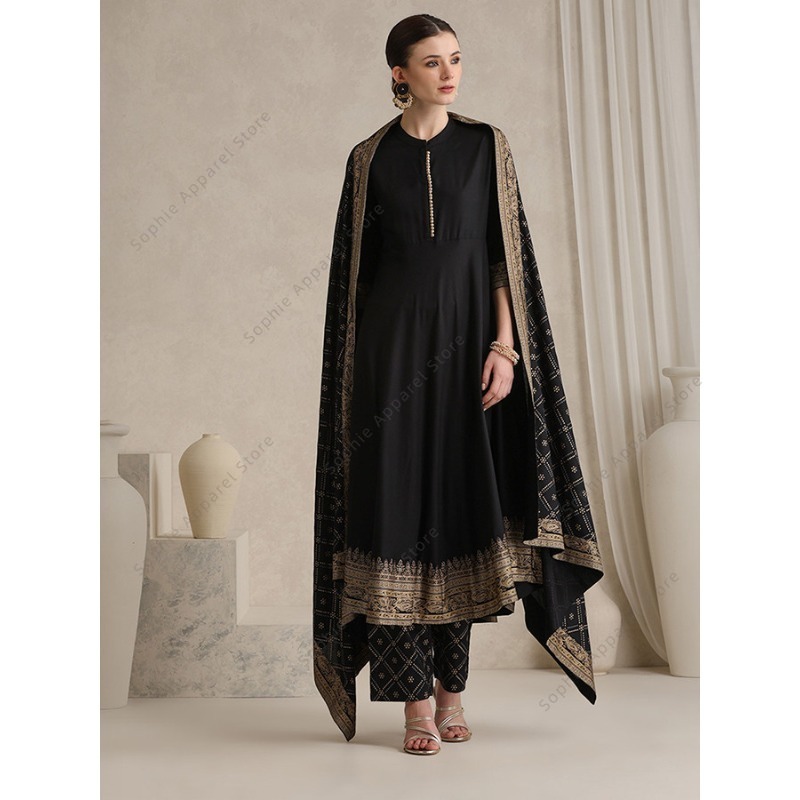 Salwar Kameez Set - Ensemble élégant noir indien Salwar Kameez