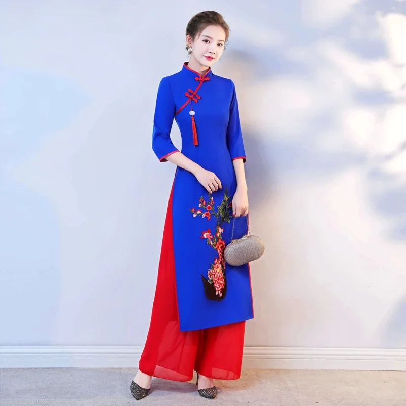 Ao Dai Vietnam Dress - Ensemble de Robe Traditionnelle Orientale Vietnamienne