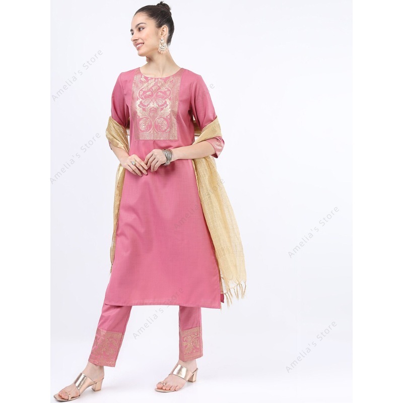 Ensemble 3 pièces Kurta rose i - Salwar Kameez Set avis et prix