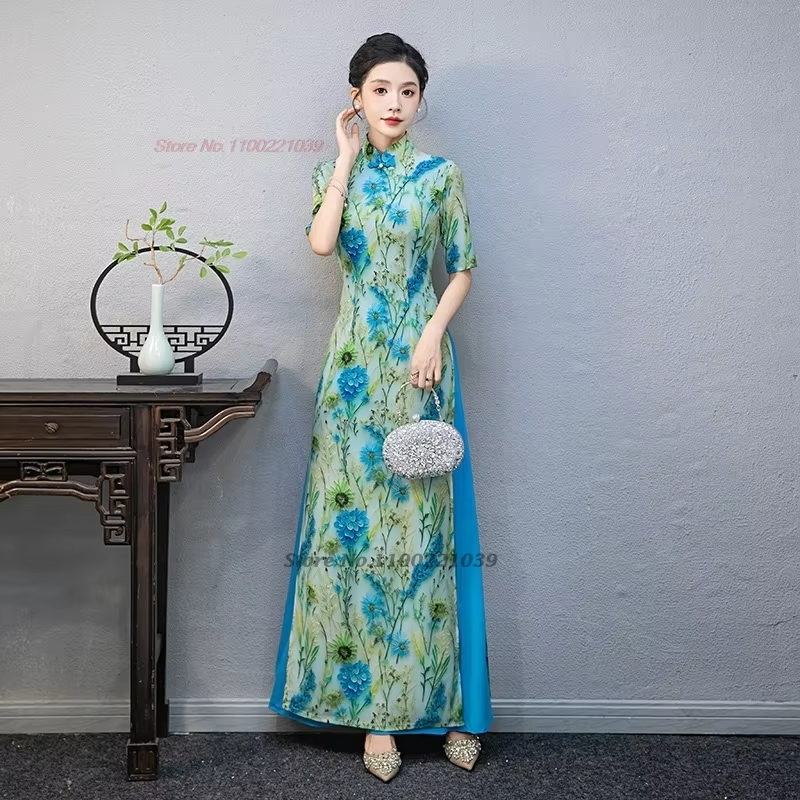 Robe aodai vietnamienne, impri - Ao Dai Vietnam Dress avis et prix